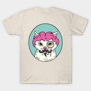 Cat with wig, hairless cat with wig, cat with a mustache T-Shirt